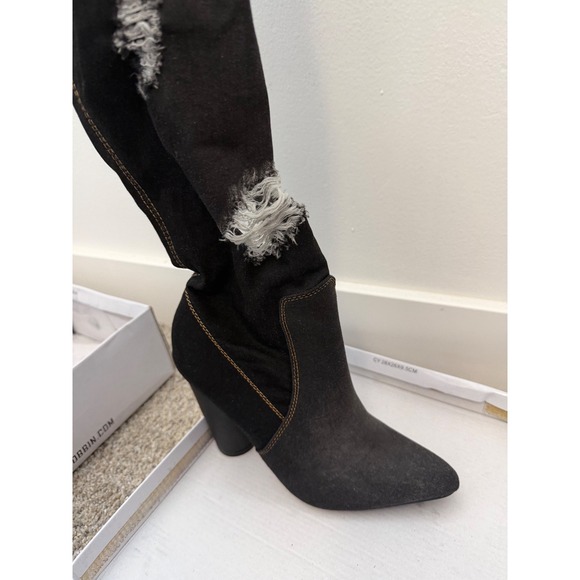 Cape Robbin Thigh-High Denim Distressed Boots with Heel – Size 6 - Picture 3 of 6